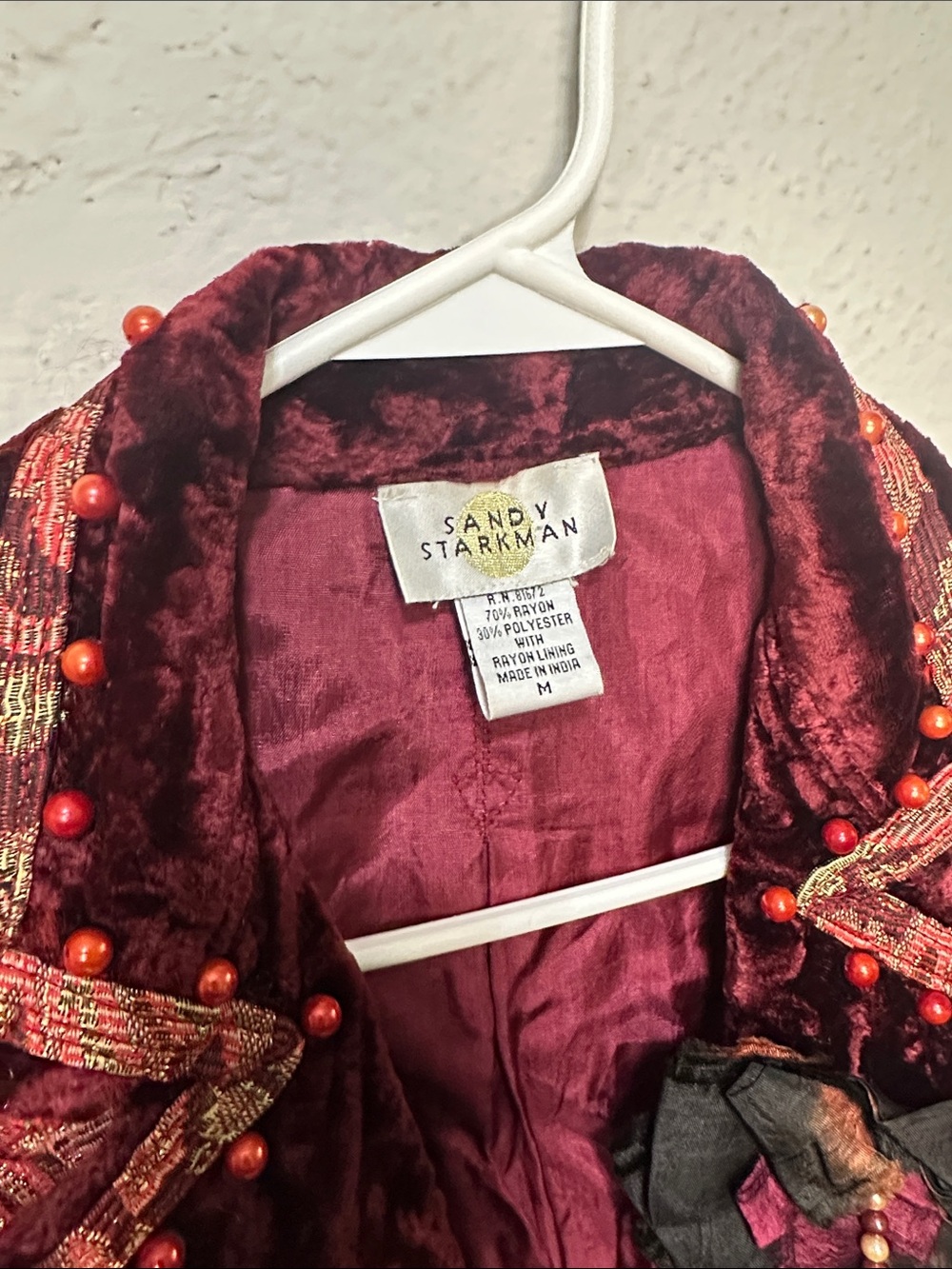 SANDY STARKMAN Burgundy Velvet Paisley Embellished Blazer - Picture 5 of 8